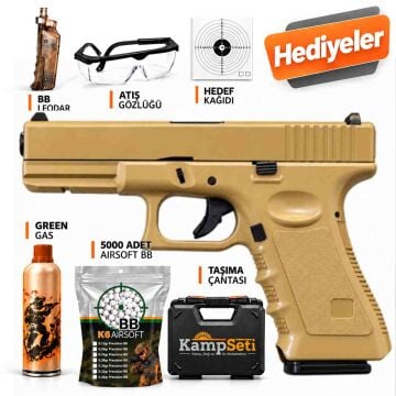 Vigor Glock 17 Metal Sürgülü GreenGas Blowback Airsoft Tabanca Tan