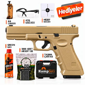 Vigor Glock 17 Metal Sürgülü GreenGas Blowback Airsoft Tabanca Tan