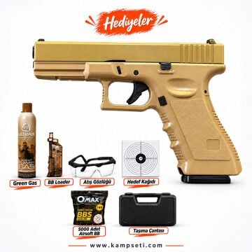 Vigor Glock 17 Metal Sürgülü GreenGas Blowback Airsoft Tabanca Tan