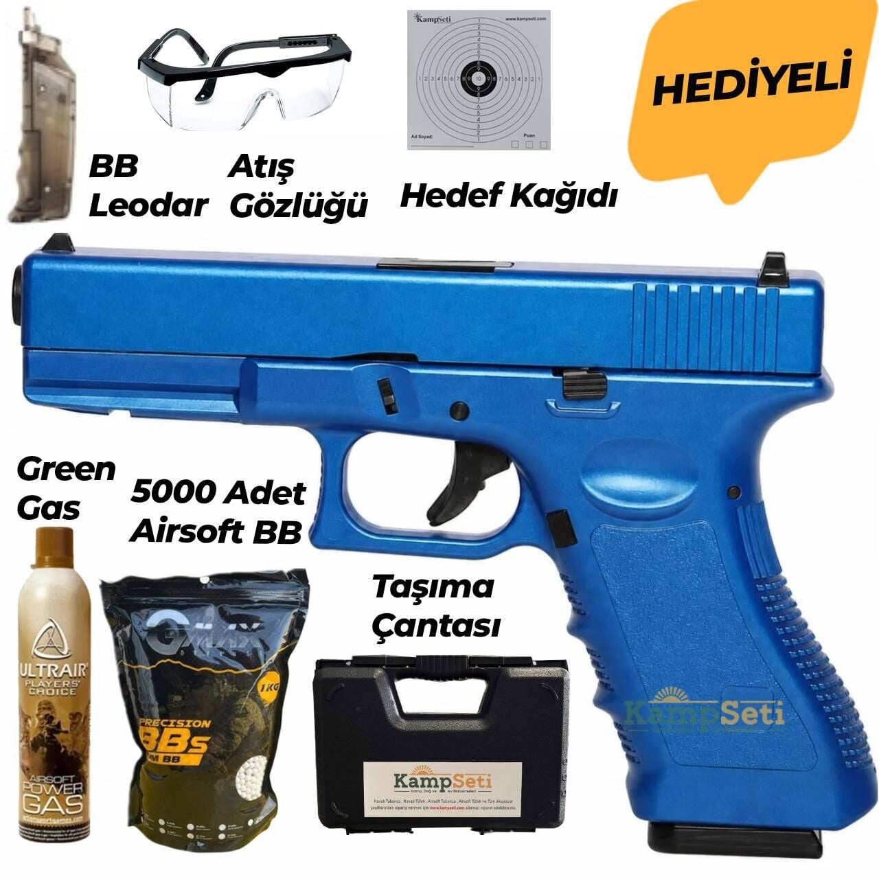Vigor Glock 17 Metal Sürgülü GreenGas Blowback Airsoft Tabanca Mavi