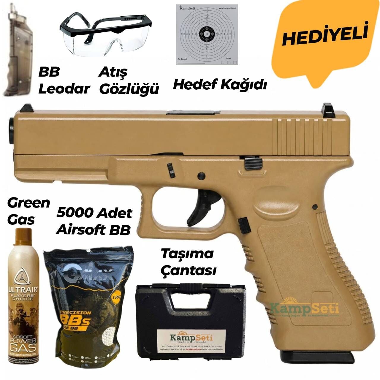 Vigor Glock 17 GreenGas Blowback Airsoft Tabanca Polimer Tan