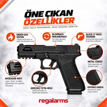 Regal Arms Glock 17 Custom S1 Green Gas Blowback Airsoft Tabanca Siyah