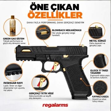 Regal Arms Glock 17 Custom S1 GreenGas Blowback Airsoft Tabanca Gold