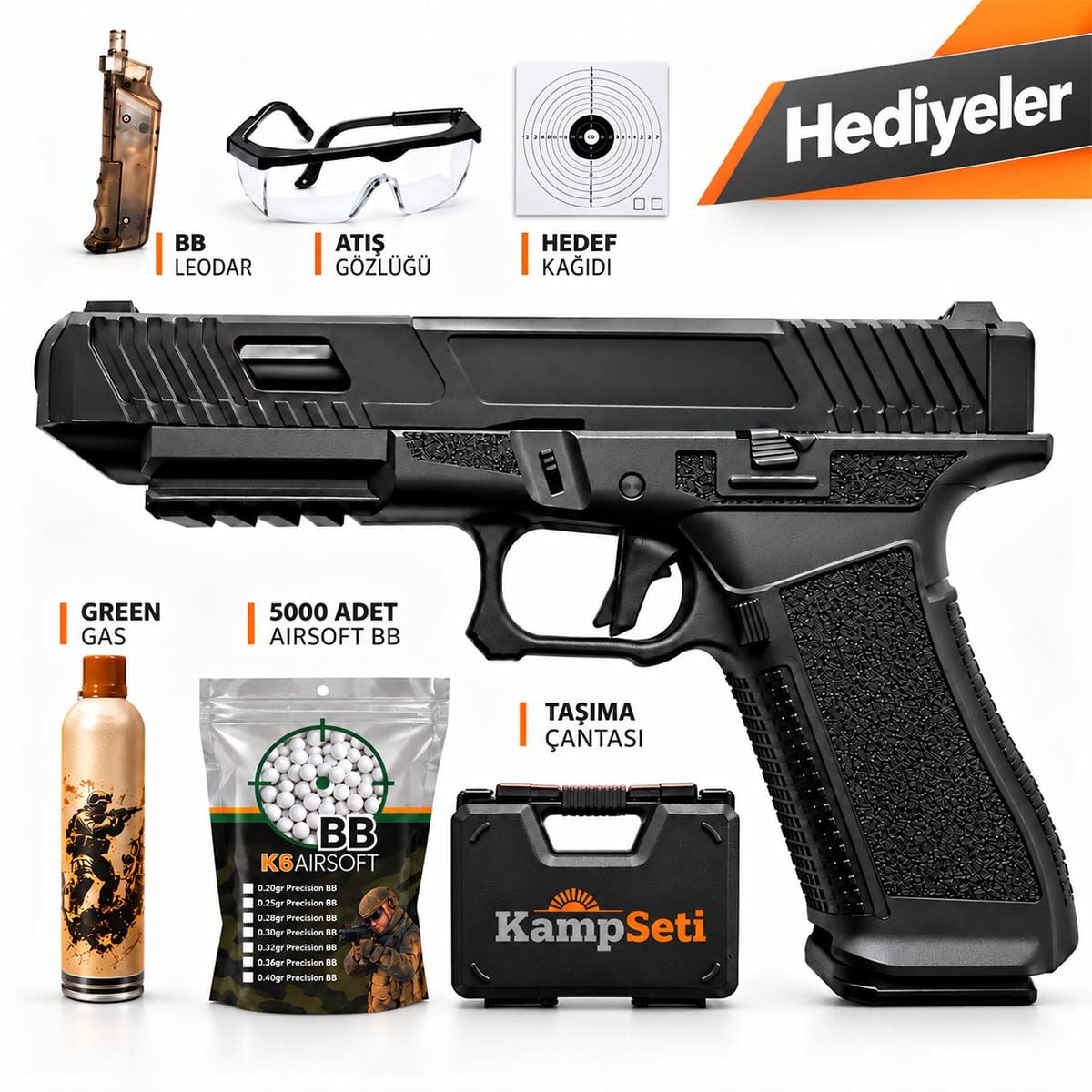 Vigor Glock 34 Custom Green Gas Blowback Airsoft Tabanca Siyah