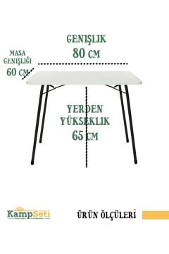 KampSeti 60x80 Katlanır Kamp Masası- Piknik Masası Balkon Bahçe Masası Beyaz