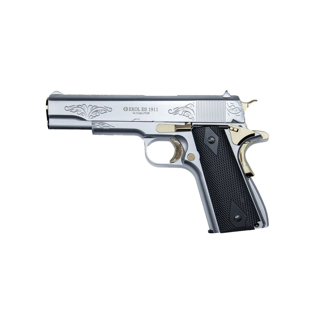 Ekol ES 1911 Colt Blowback Havalı Tabanca Parlak Beyaz Altın İşlemeli