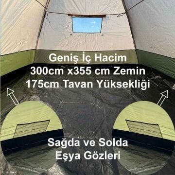Kampseti 8 Kişilik Kamp Çadırı 3 Mevsim Çift Katmanlı Çift Renk Kumaş