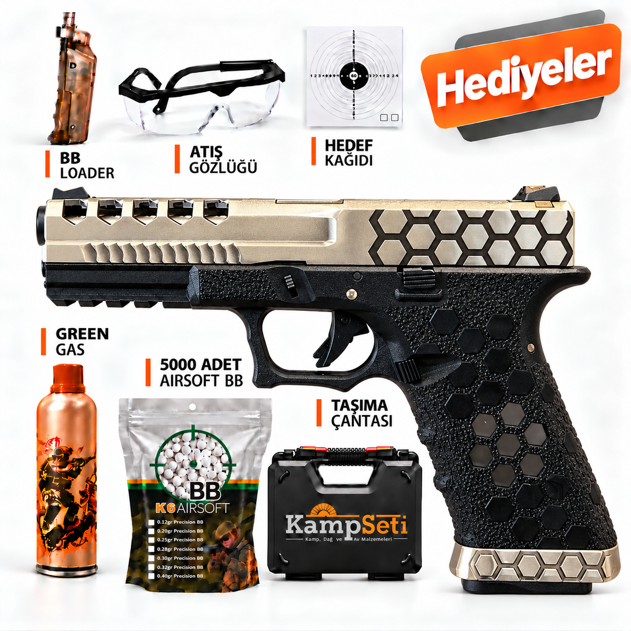 AW Custom Glock 17 HEX-CUT Gümüş Blowback Airsoft Tabanca