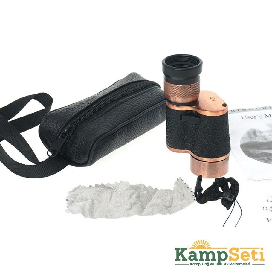 6X24 BAIGISH, ASKERİ TARZİ PİRİNÇ VE DERİ KAPLAMALI, DERİ ÇANTALI MONOCULAR DÜRBÜN PRİNC