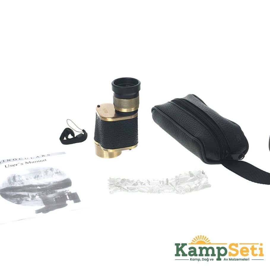 6X24 BAIGISH, ASKERİ TARZİ PİRİNÇ VE DERİ KAPLAMALI, DERİ ÇANTALI MONOCULAR DÜRBÜN SARI