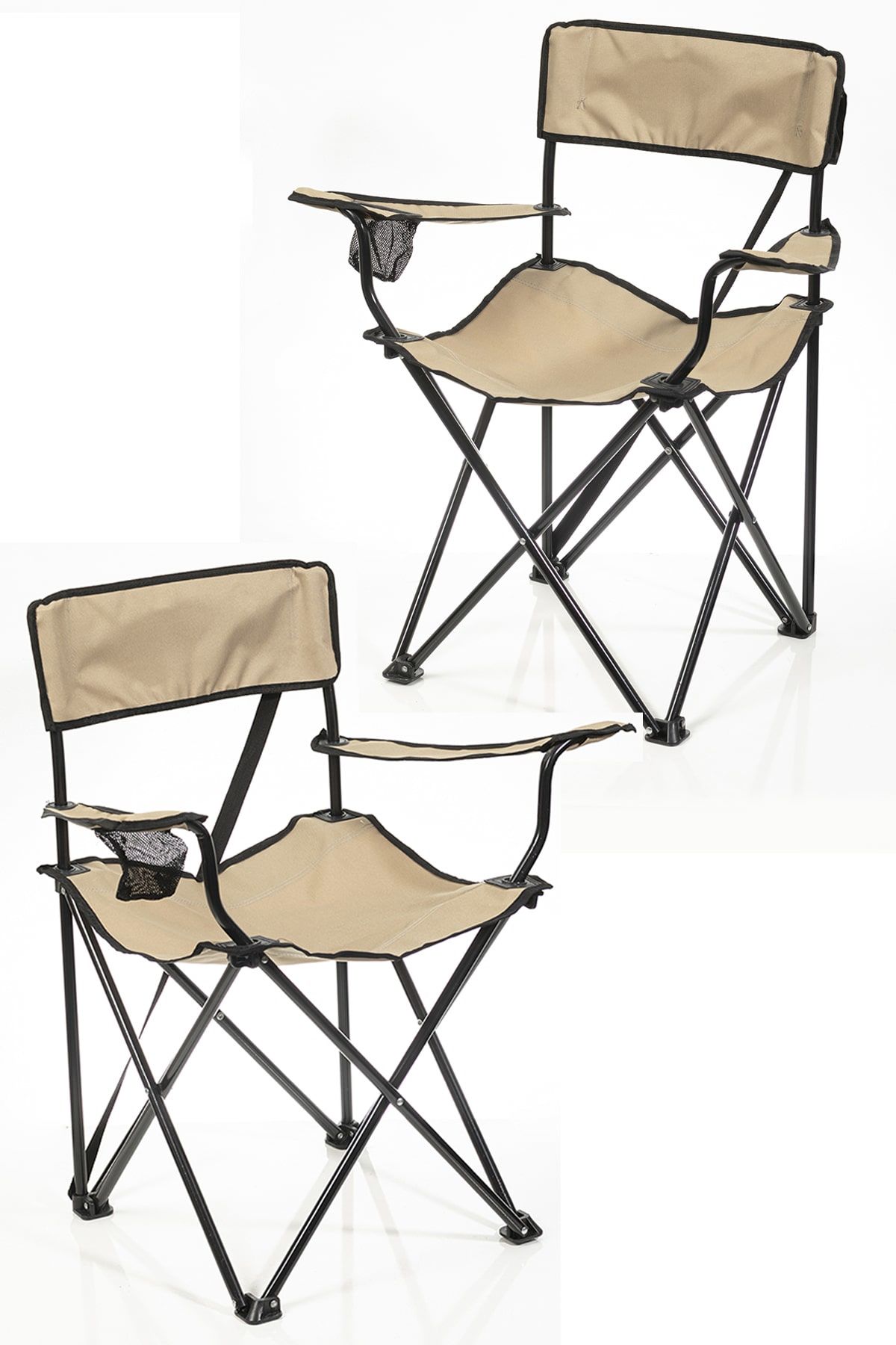 2 Adet KampSeti Katlanır Kamp Sandalyesi-Sırtı Açık Piknik Sandalyesi (Bej)