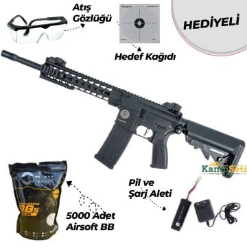 Delta Armory Grand Power AR15 KeyMod 10'' Charlie PIL SARJ SET Airsoft Tüfek Siyah