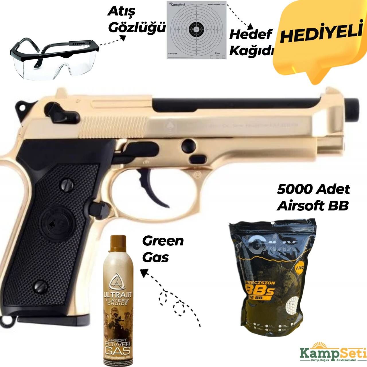 WE Bling Special Gold Edition M9 PTP GBB Airsoft Tabanca