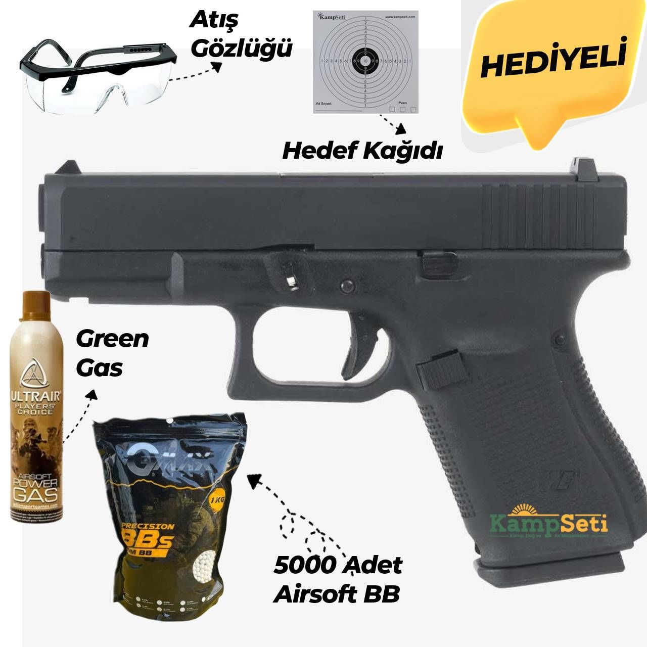 WE Glock 19 GEN5 GreenGas-Blowback Airsoft Tabanca Siyah