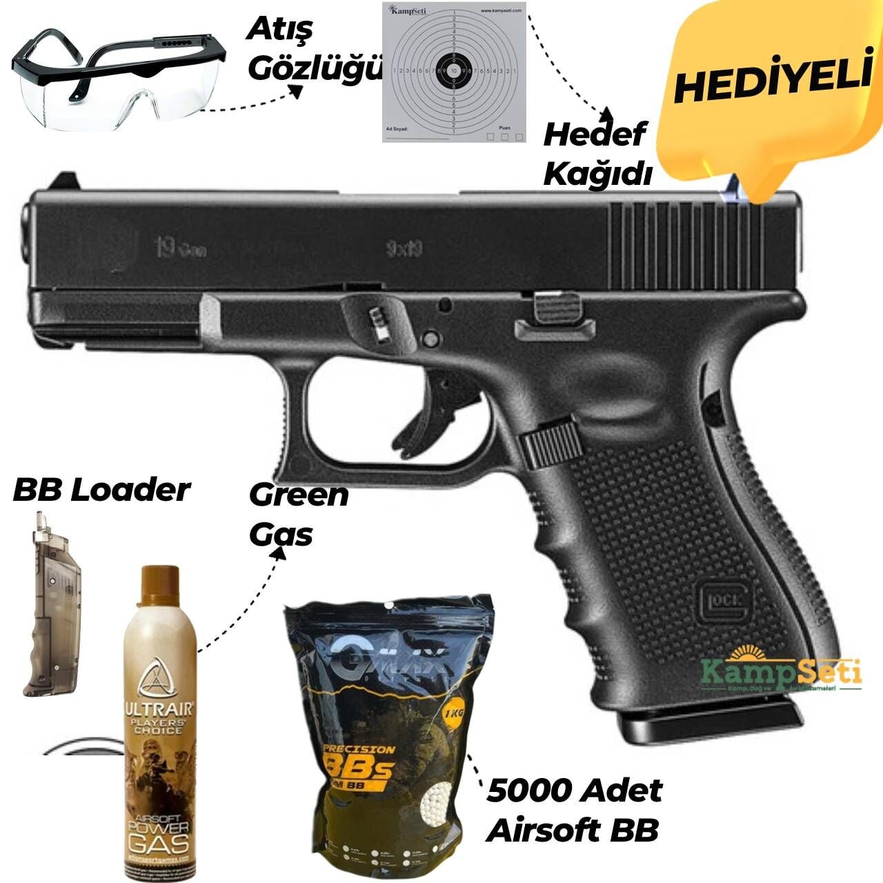 WE Glock 19 GEN5 GreenGas-Blowback Airsoft Tabanca Siyah