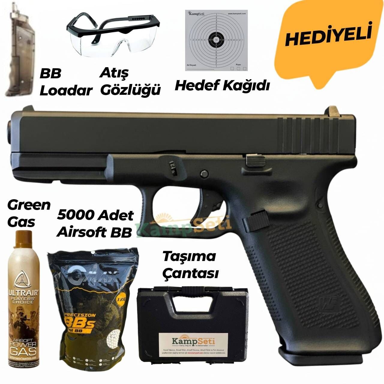 WE Glock 17 Gen5 GreenGas-Blowback Airsoft Tabanca 6mm Siyah