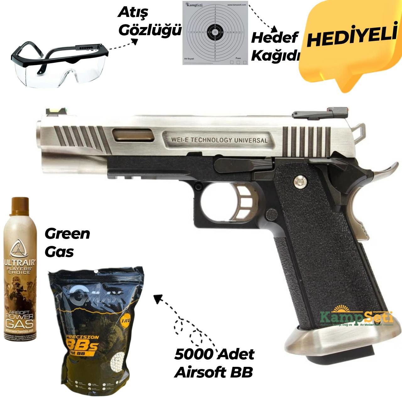 WE Hi-Capa T-rex Force 5.1 SV Full Metal Airsoft Tabanca Gümüş