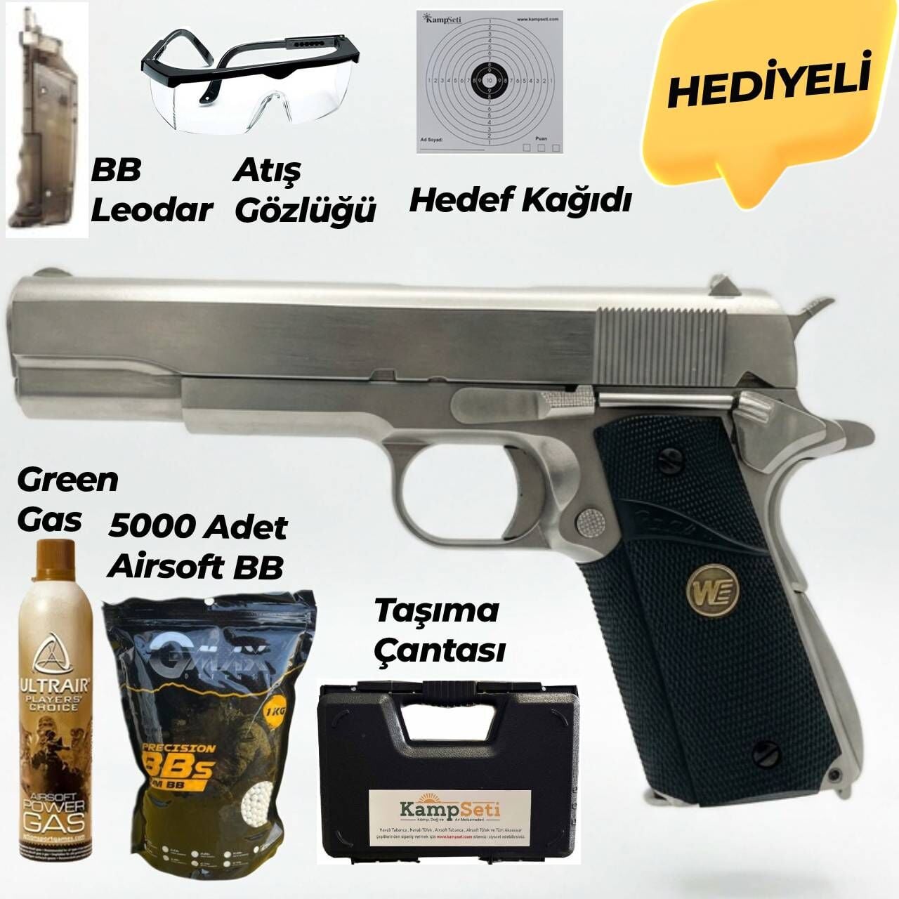 WE COLT 1911 Gümüş Blowback Airsoft Tabanca 6mm