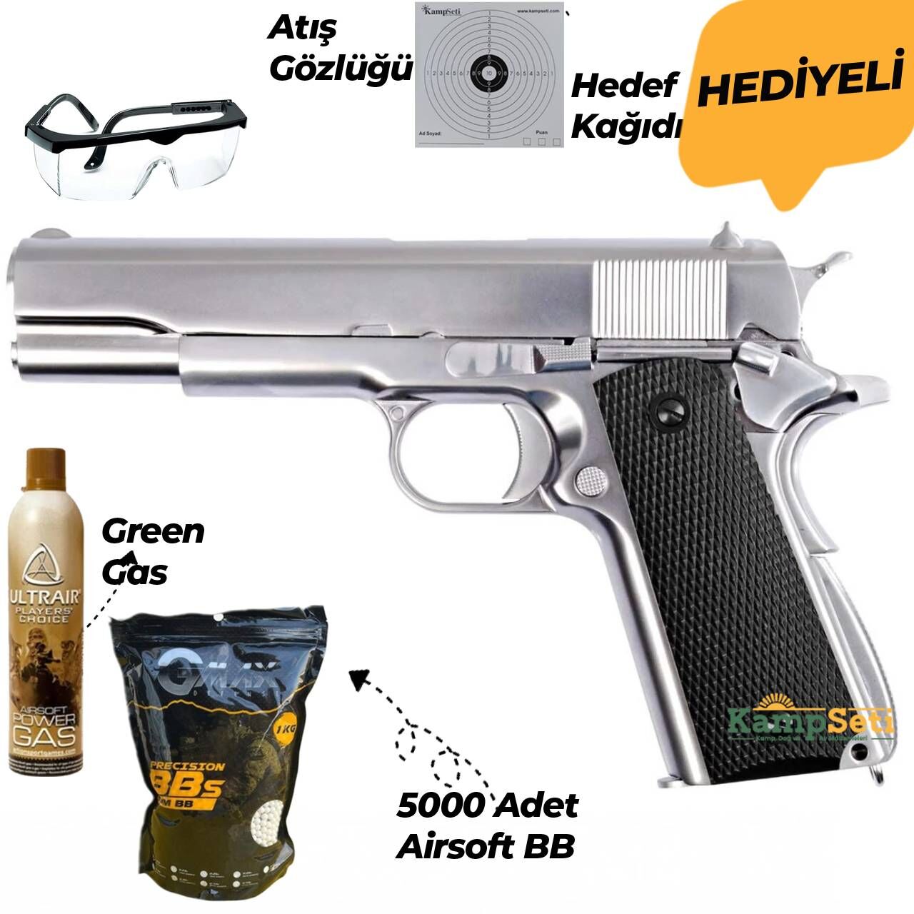 WE COLT 1911 Gümüş Blowback Airsoft Tabanca 6mm