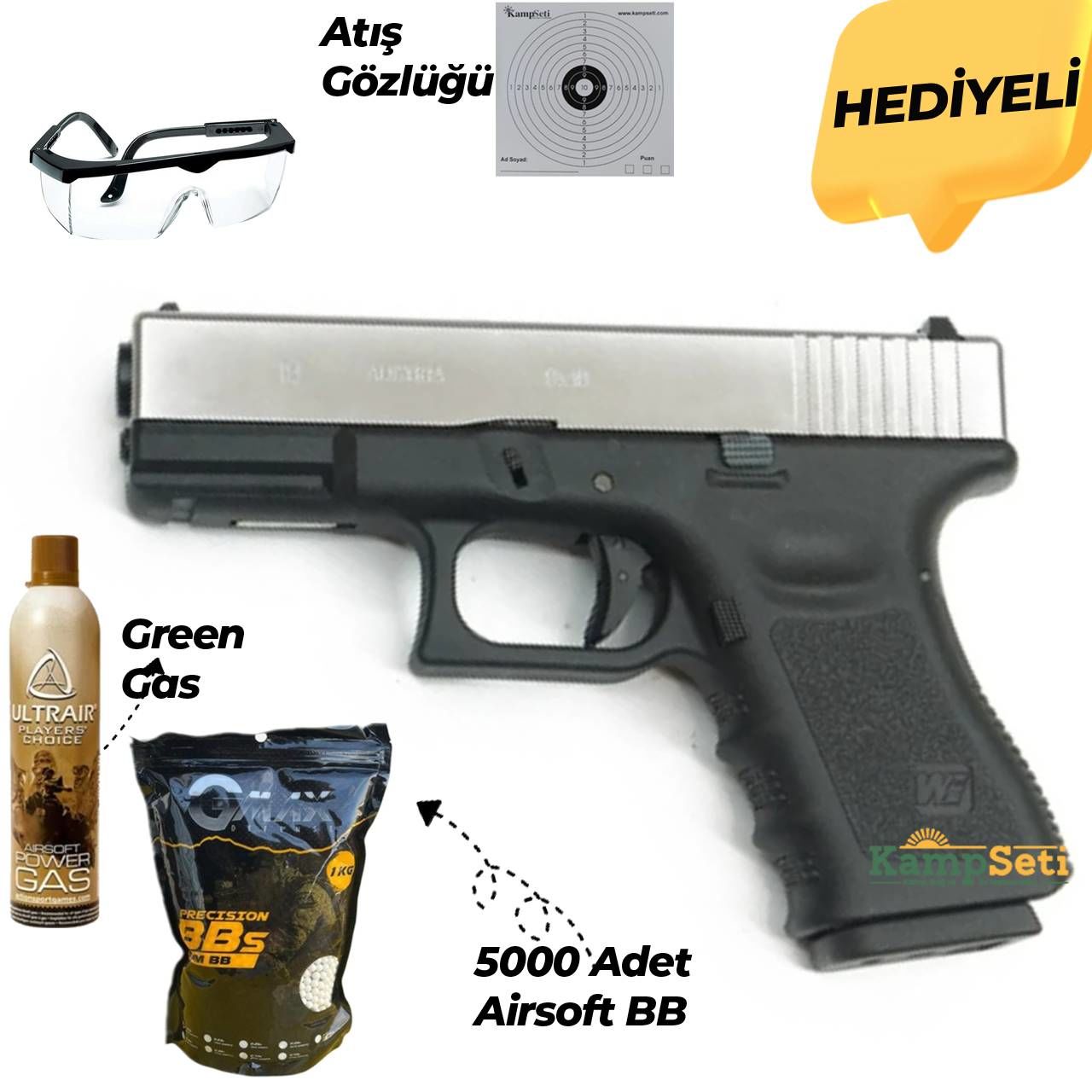 WE Glock 19 GEN3 Airsoft Gümüş G19  Blowback Airsoft Tabanca