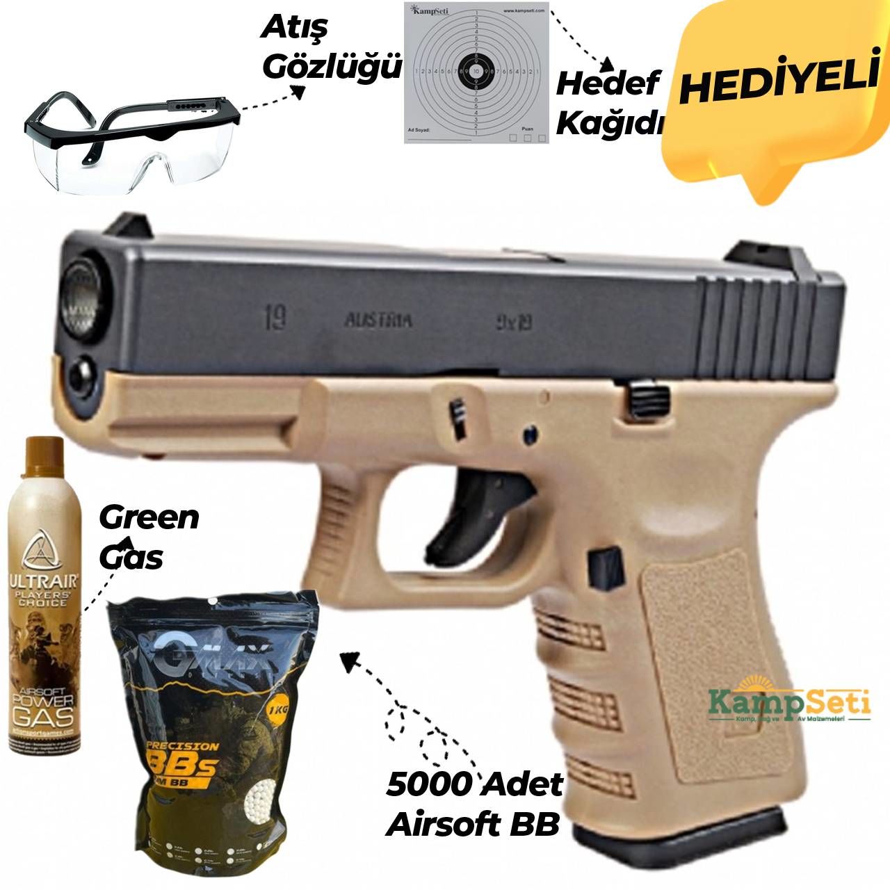 WE Glock 19 Gen3 Tan G19 Airsoft Tabanca | Airsoft Tabancalar