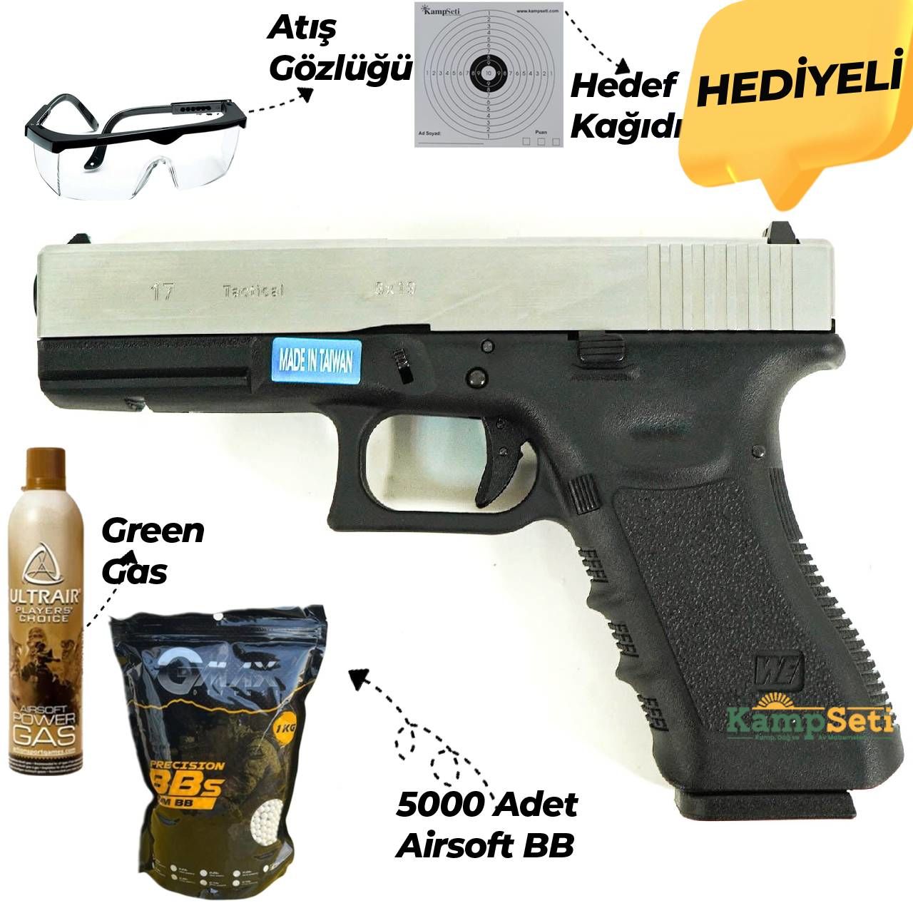 WE Glock 17 Gen3 Gümüş Blowback G17 Airsoft Tabanca