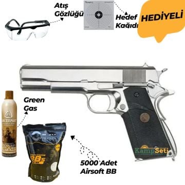 WE Colt 1911 A1 Gümüş Pro Grips Full Metal Airsoft Tabanca