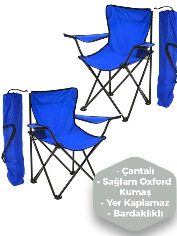 2 Adet KampSeti Çantalı Katlanır Kamp Sandalyesi Rejisör Mavi