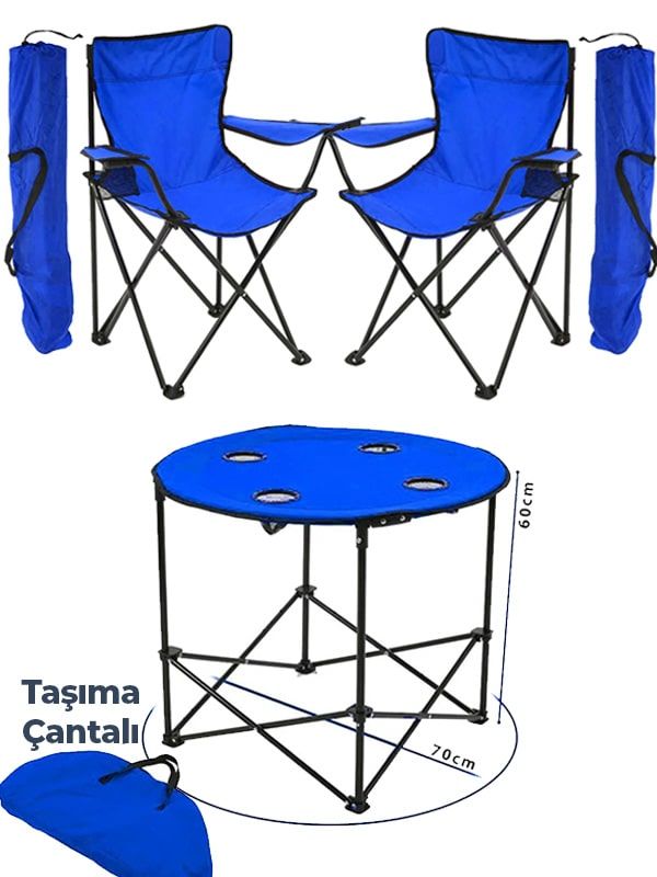 Katlanır Kamp Sandalyesi ve Masa Seti Çantalı Rejisör Mavi