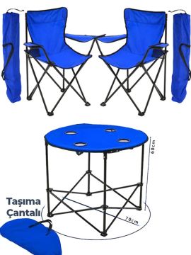 Katlanır Kamp Sandalyesi ve Masa Seti Çantalı Rejisör Mavi