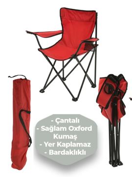 Katlanır Kamp Sandalyesi ve Masa Seti Çantalı Rejisör Kırmızı