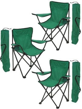 3 Adet KampSeti Çantalı Katlanır Kamp Sandalyesi Rejisör Yeşil