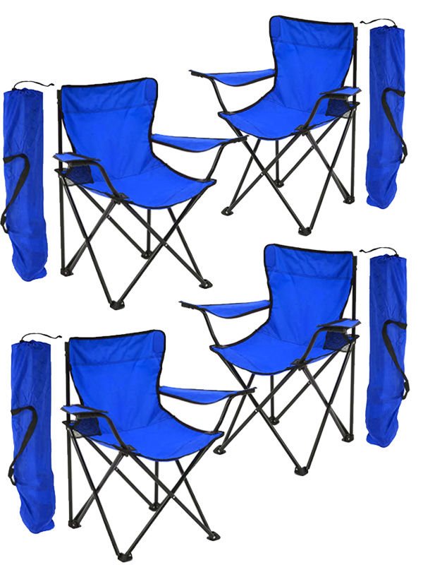 4 Adet KampSeti Çantalı Katlanır Kamp Sandalyesi Rejisör Mavi