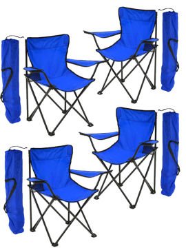 4 Adet KampSeti Çantalı Katlanır Kamp Sandalyesi Rejisör Mavi