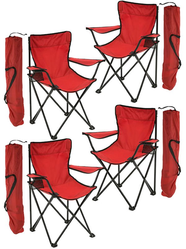 4 Adet KampSeti Çantalı Katlanır Kamp Sandalyesi Rejisör Kırmızı