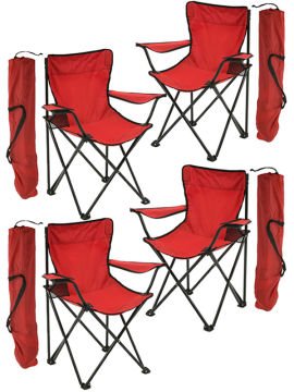 4 Adet KampSeti Çantalı Katlanır Kamp Sandalyesi Rejisör Kırmızı