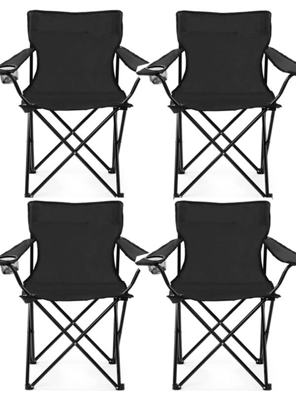 4 Adet KampSeti Çantalı Katlanır Kamp Sandalyesi Rejisör Siyah