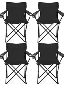 4 Adet KampSeti Çantalı Katlanır Kamp Sandalyesi Rejisör Siyah