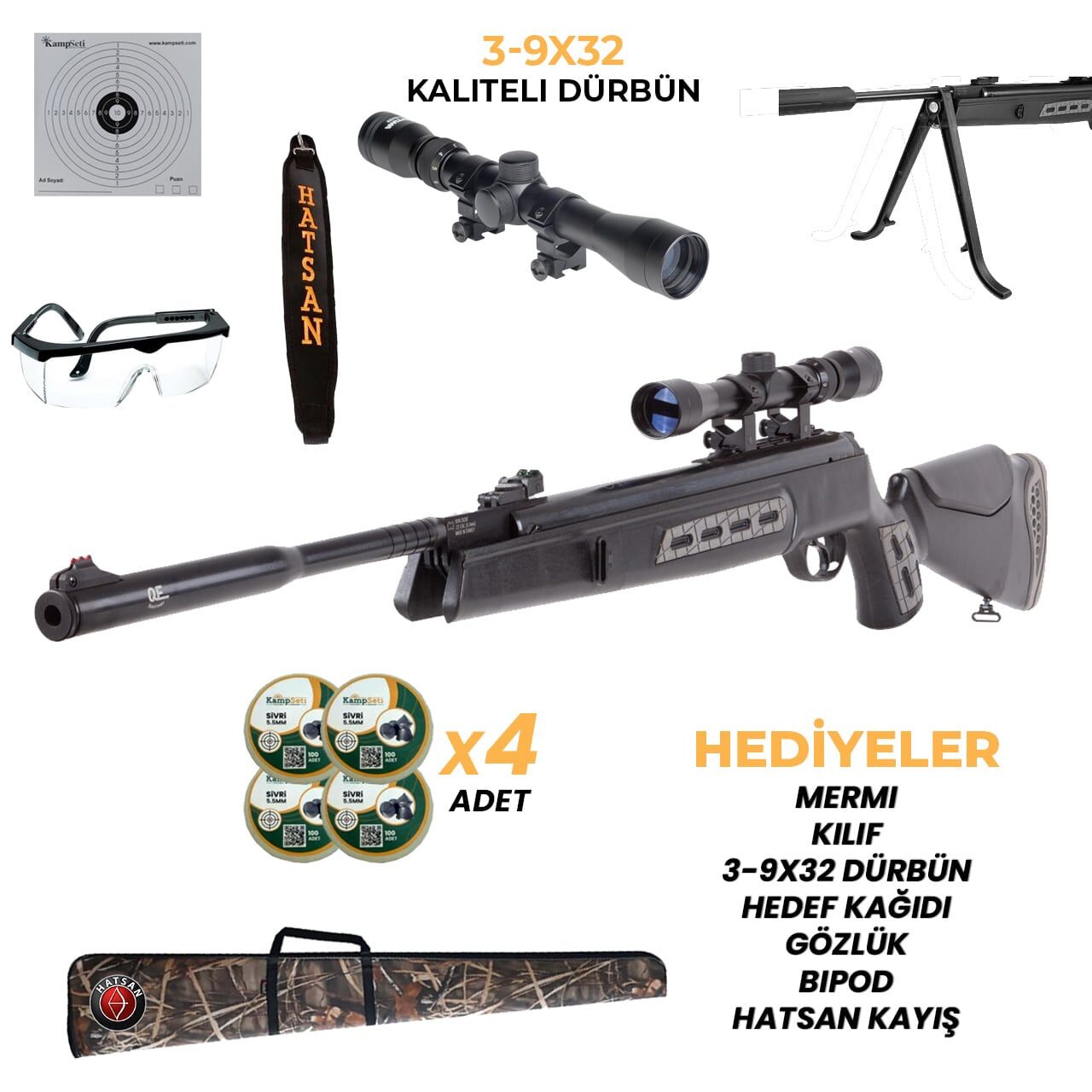 Full Set Hatsan Mod 125 Sniper Vortex Havalı Tüfek(3-9x32 Dürbünlü)