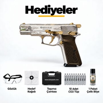EKOL ES 66 Havalı Tabanca İşlemeli Parlak Beyaz - 4.5 mm