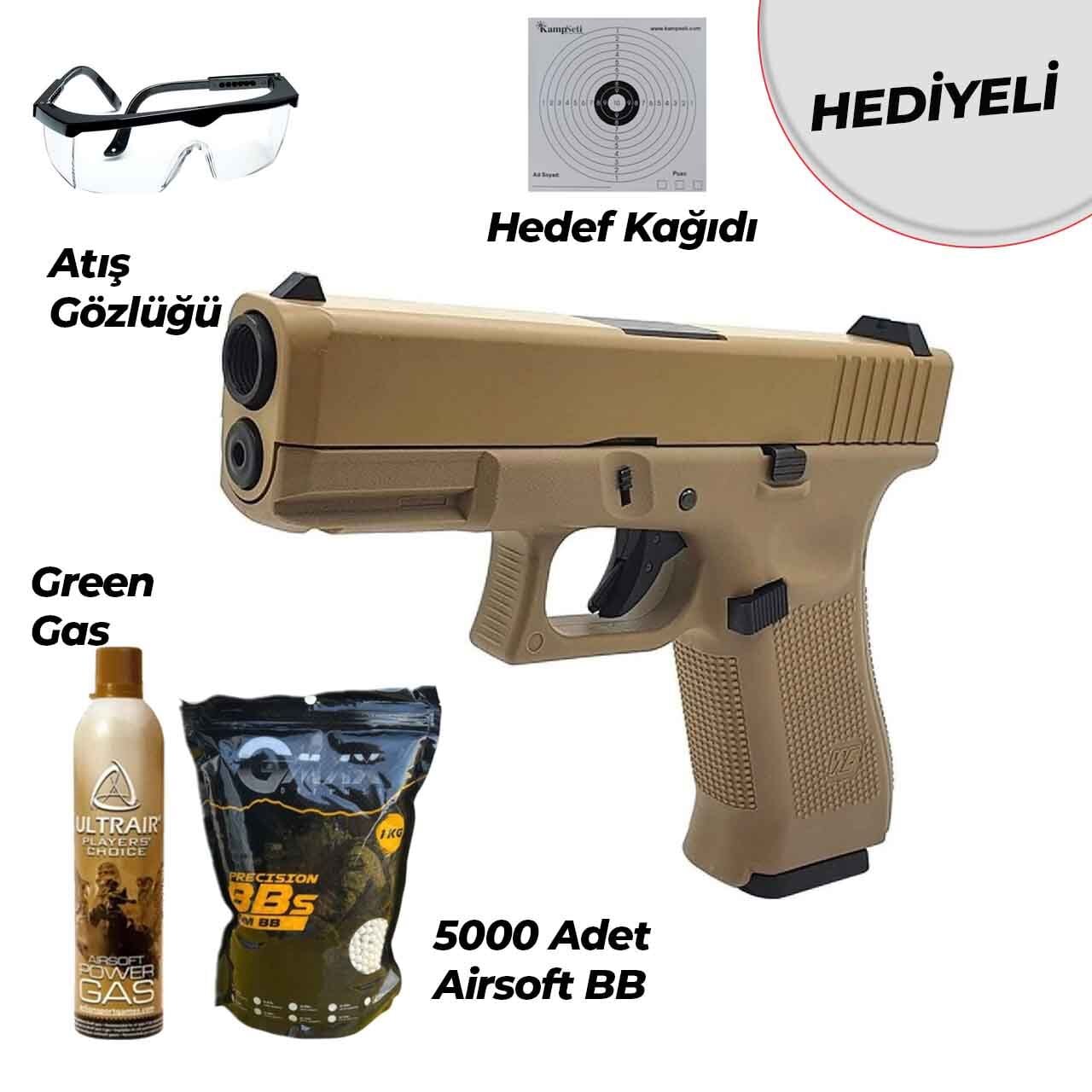 WE Glock 19X Gen5 XL GreenGas-Blowback Airsoft Tabanca TAN - Kamp Seti